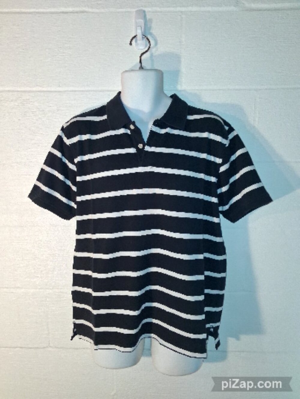 Bugle Boy Vintage 90s Y2K Men's Size Large Black White Stripe Polo Shirt Retro